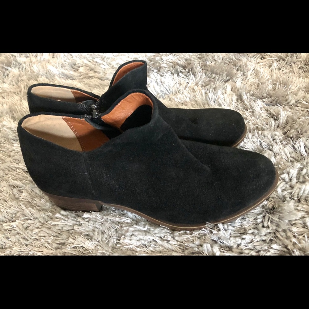 Lucky Brand black suede side zip booties Size 6W